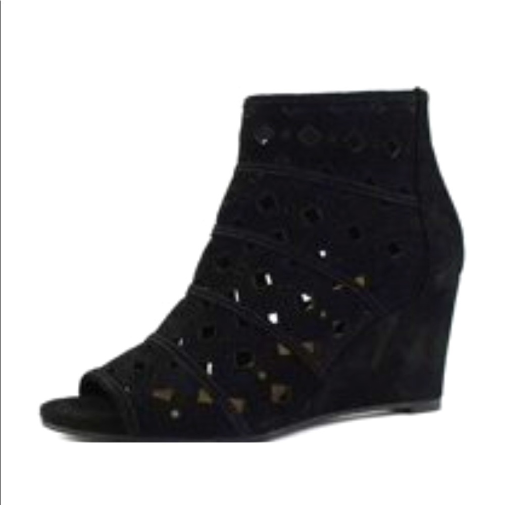 Michael Kors black suede wedge bootie with open toe Size 8.5